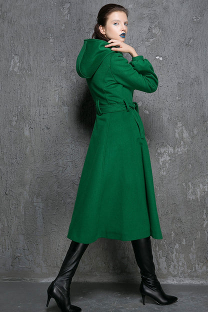 Maxi swing wool coat in Green 1347