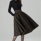 Classic Plaid Midi Skirt Dark Brown Wool – High-Waisted Circle – 6396