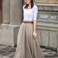 Dark Khaki High waist Linen Maxi Skirt with Pockets  2783