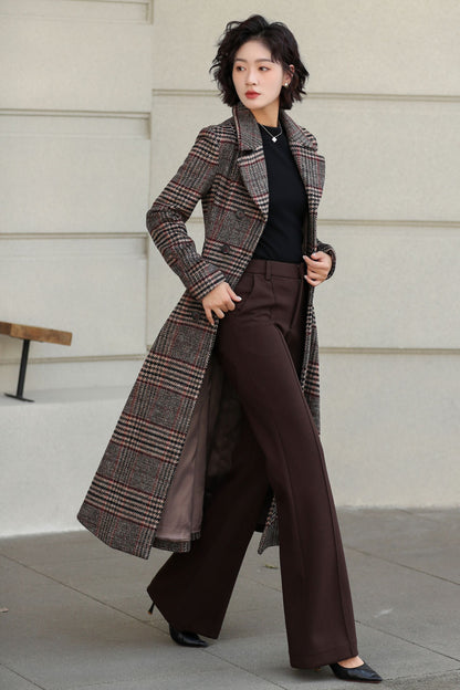 Plaid Vintage inspired Long wool coat 6529
