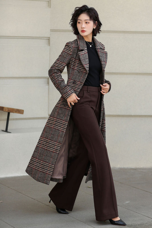 Plaid Vintage inspired Long wool coat 6529
