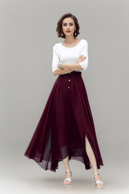 Vintage-Inspired Chiffon Midi Skirt With Flowing Hem | Xiaolizi  5918