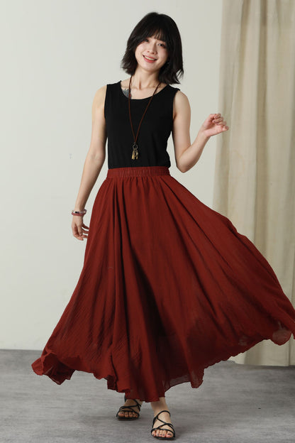 Maxi burgundy swing long linen skirt women 6175