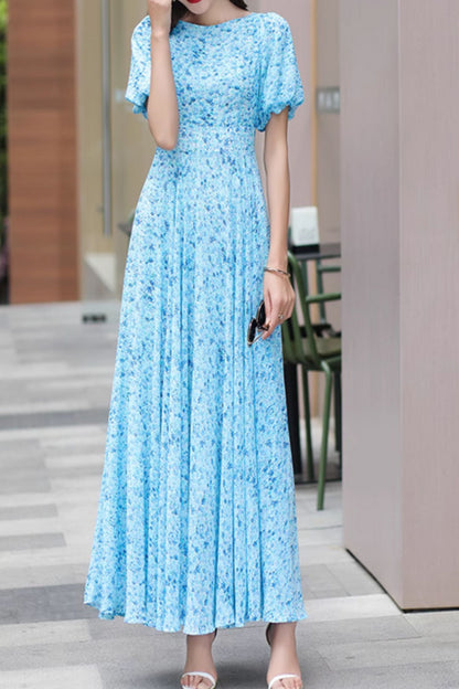 Maxi blue floral summer chiffon dresses 5017 Xiaolizi Maxi blue floral summer chiffon dresses 5017 Xiaolizi