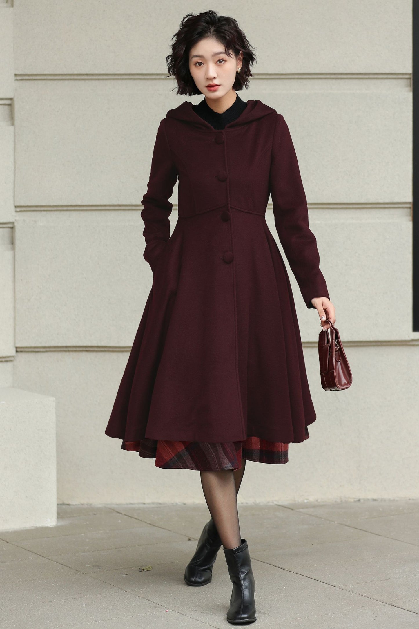 Winter Wool Swing Coat – Vintage Button Front Overcoat 6531