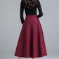 Burgundy Midi Winter Wool Skirt 2490