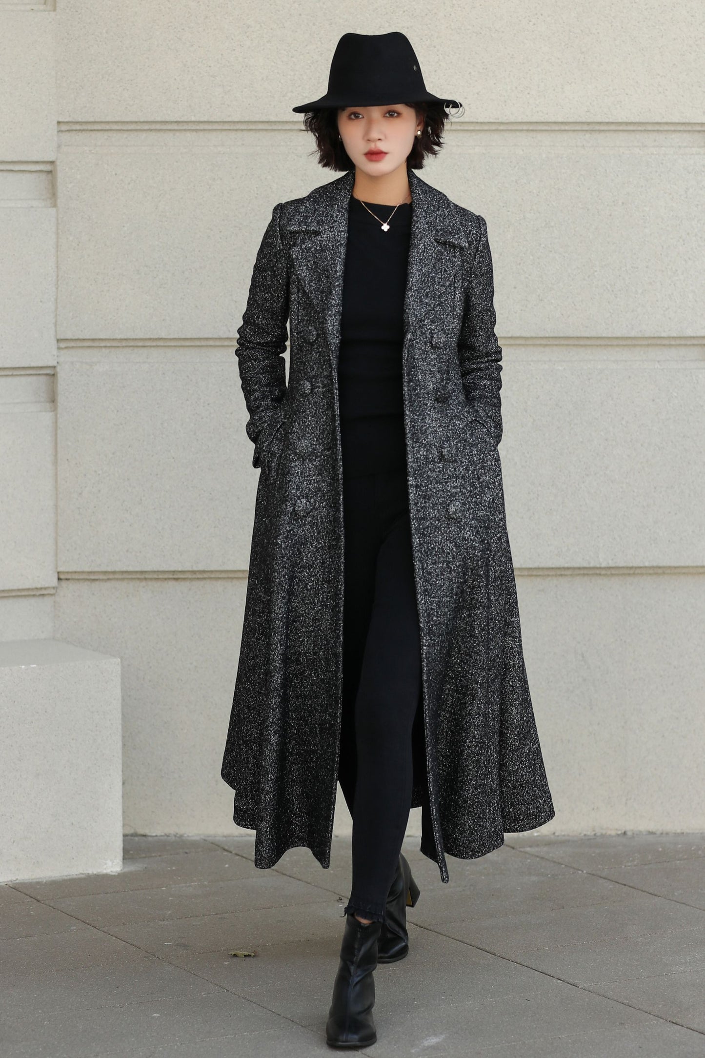 Long Wool Swing Coat – Vintage 1950s Double Breasted Overcoat 6528