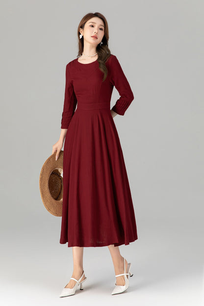 Fit and flare womens spring linen dresses 4910