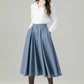 Blue Wool A-Line Midi Swing Skirt – High Waist Winter Skirt with Buttons 6566