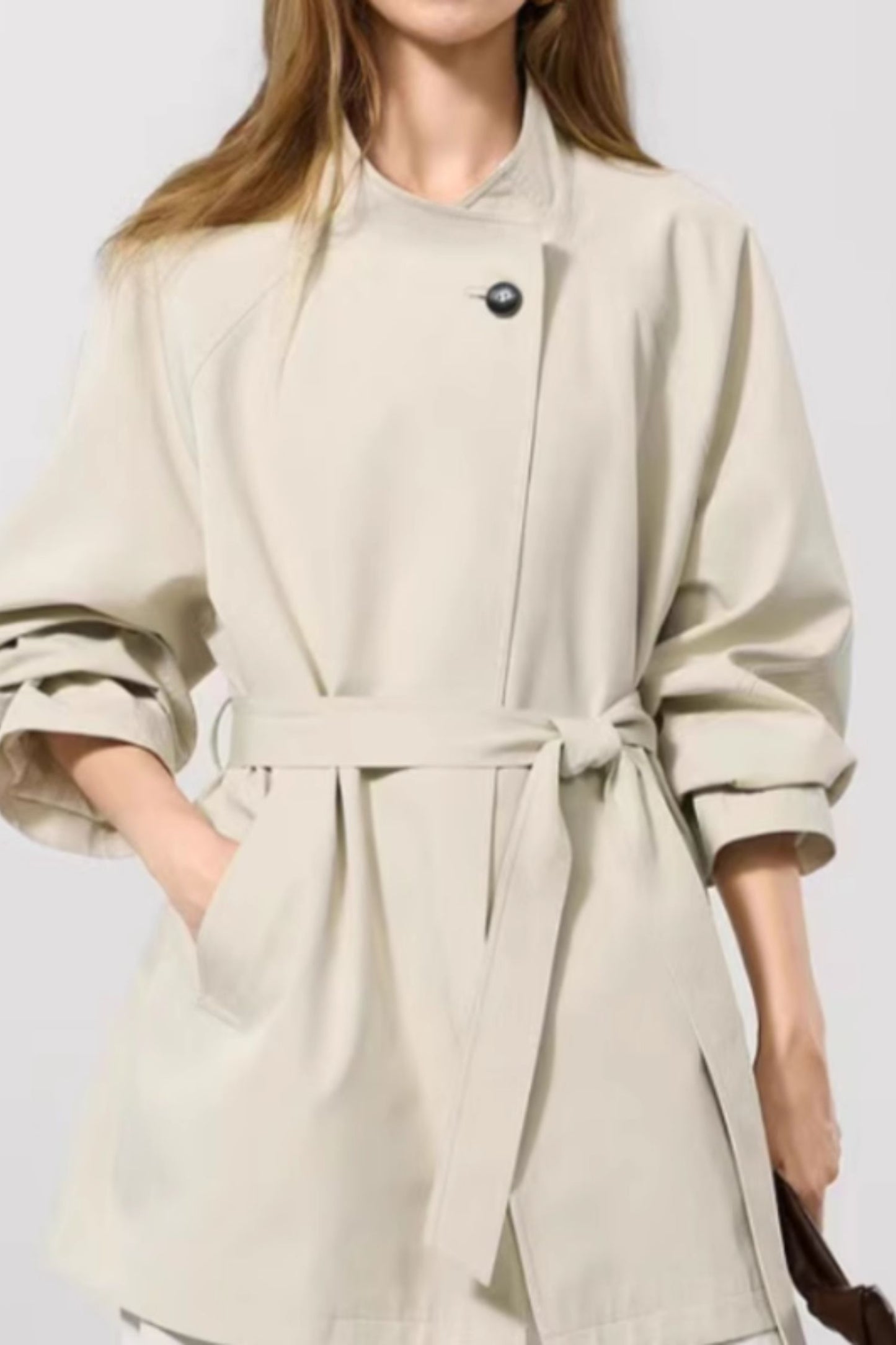 Beige womens short trench coat 5375