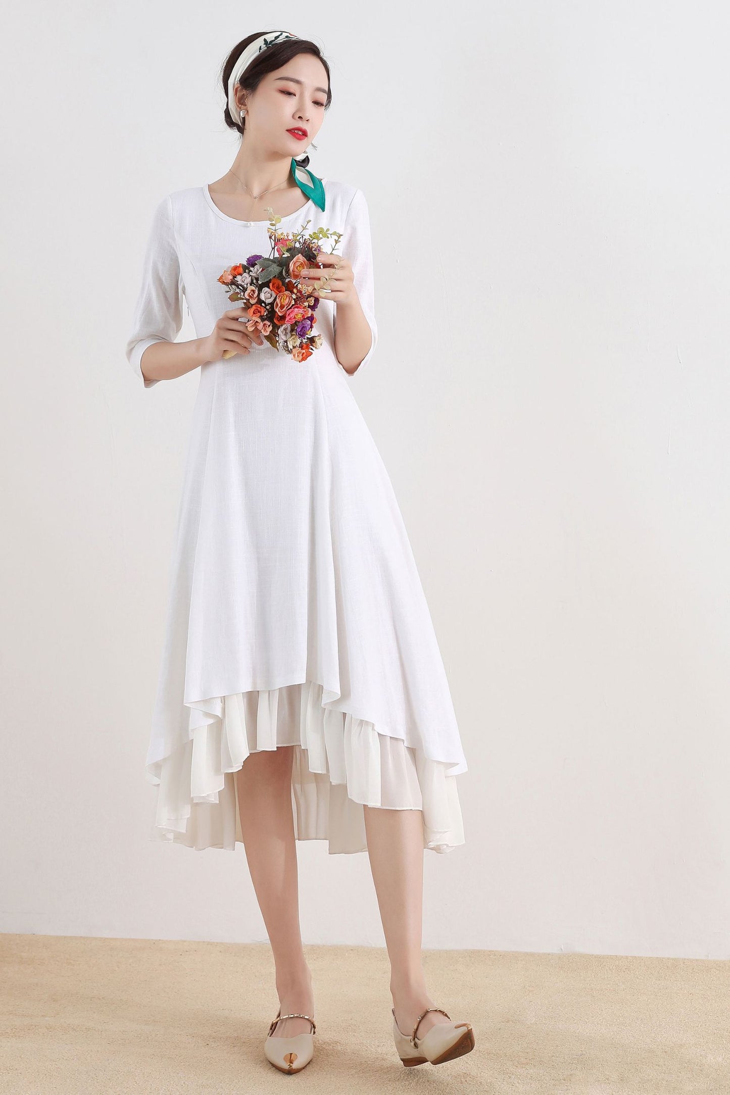 Little white dress with high low hem 2517