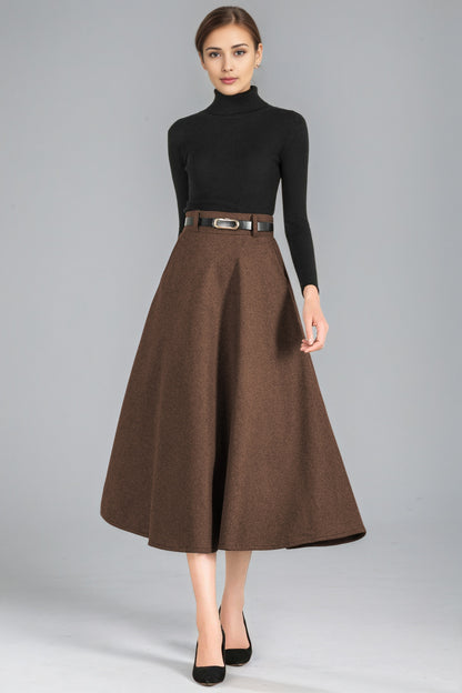 Xiaolizi Handmade Wool Midi Skirt – Vintage High Waist A-Line Winter Skirt 6355