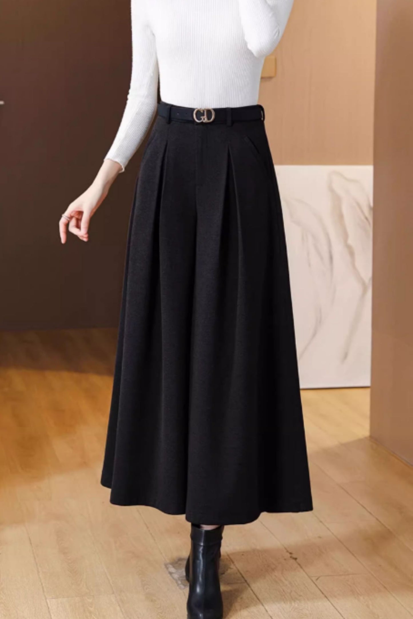 High waist loose fitting wool pants 6372