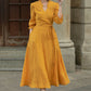 Yellow linen wrap dress with belted 5684