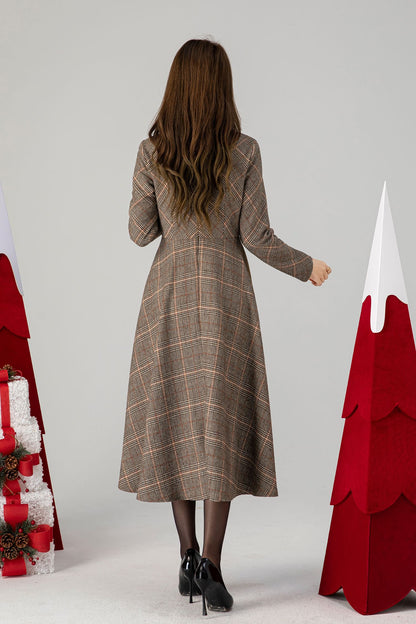 woolen winter dresses Plaid Wool Swing Dress – Vintage Fit & Flare