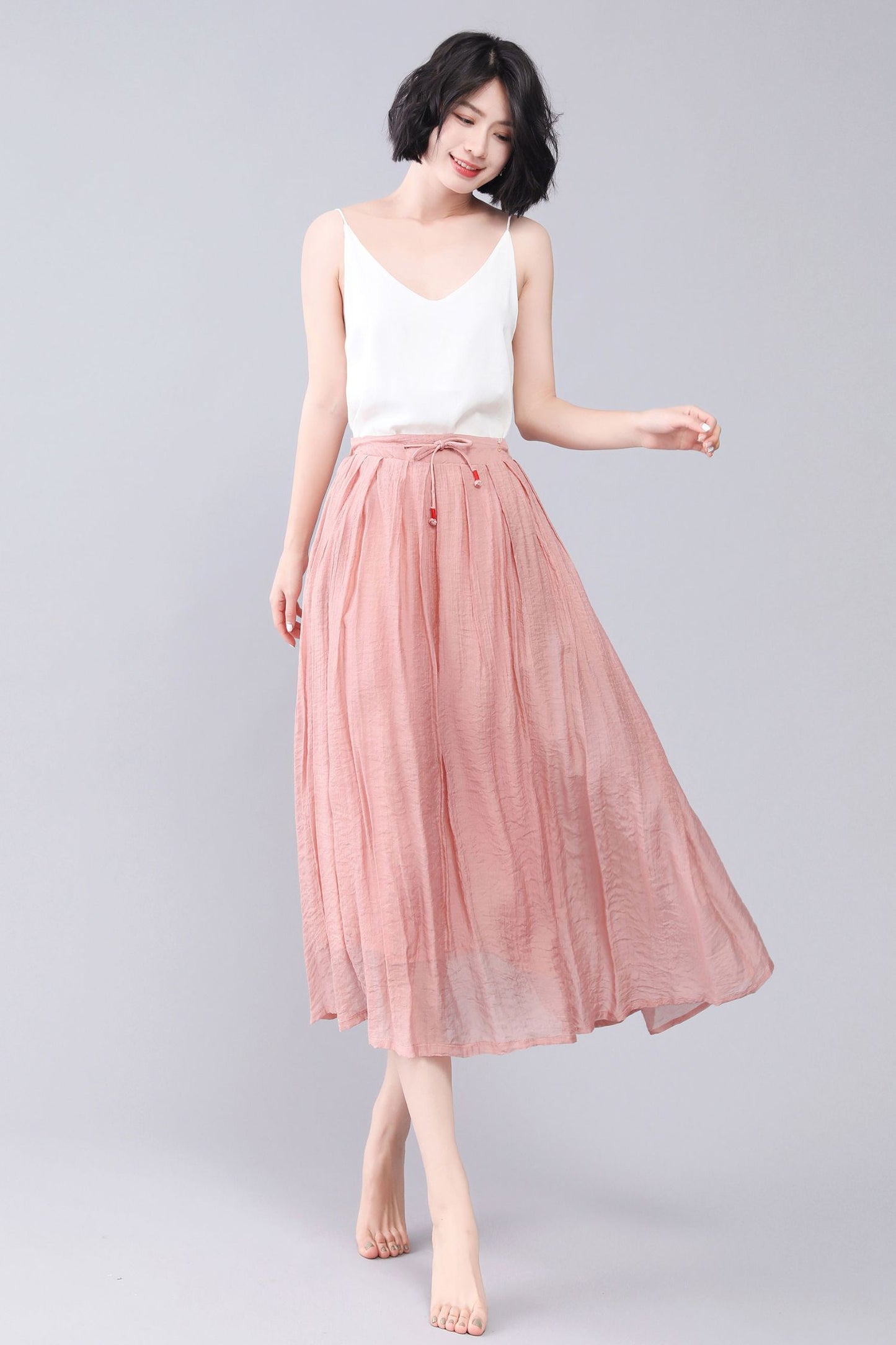 Handmade Linen Maxi A Line Swing Summer Solid Skirt 3565