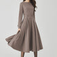Brown Wool Dress – Handmade Fit & Flare Long Sleeve Midi | Xiaolizi 5444