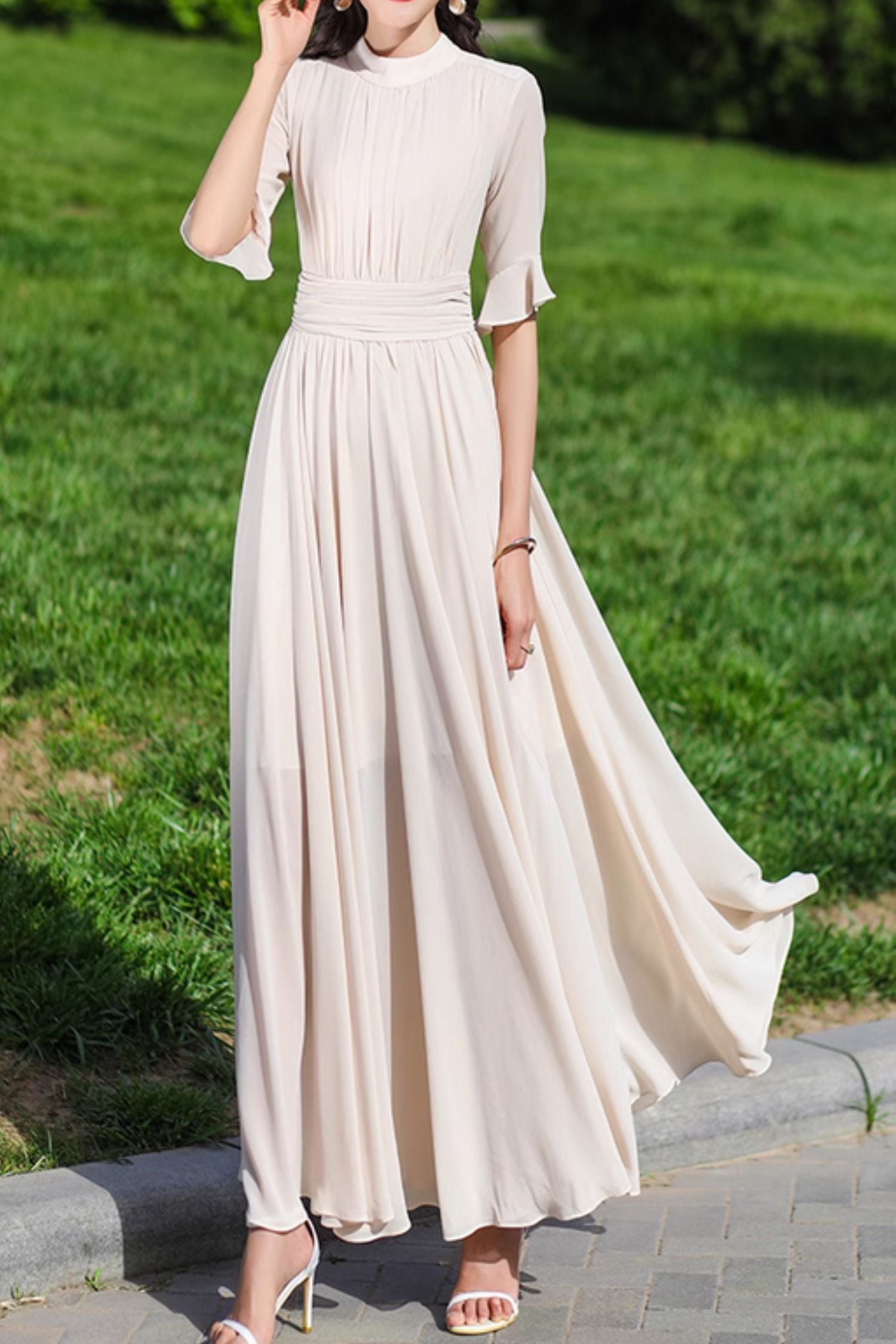 Maxi beige maxi prom summer chiffon dress 5152 Xiaolizi Maxi beige maxi prom summer chiffon dress 5152 Xiaolizi
