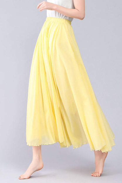 Yellow Cotton Summer Maxi Flowy Swing Skirt 3561
