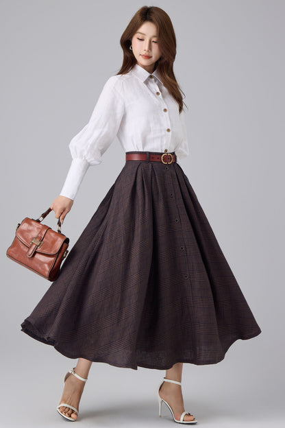 White Linen Cotton Shirt for Women – Puff Sleeve Vintage Inspired Button Blouse | Xiaolizi 6765