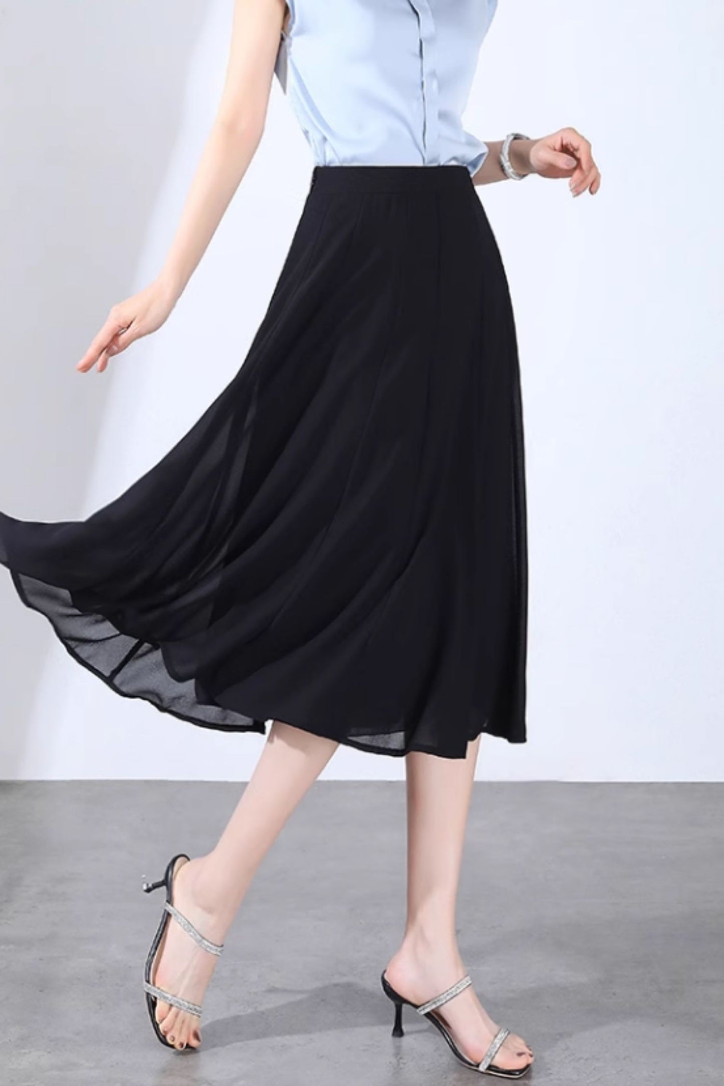 A line midi swing chiffon skirt women 6129