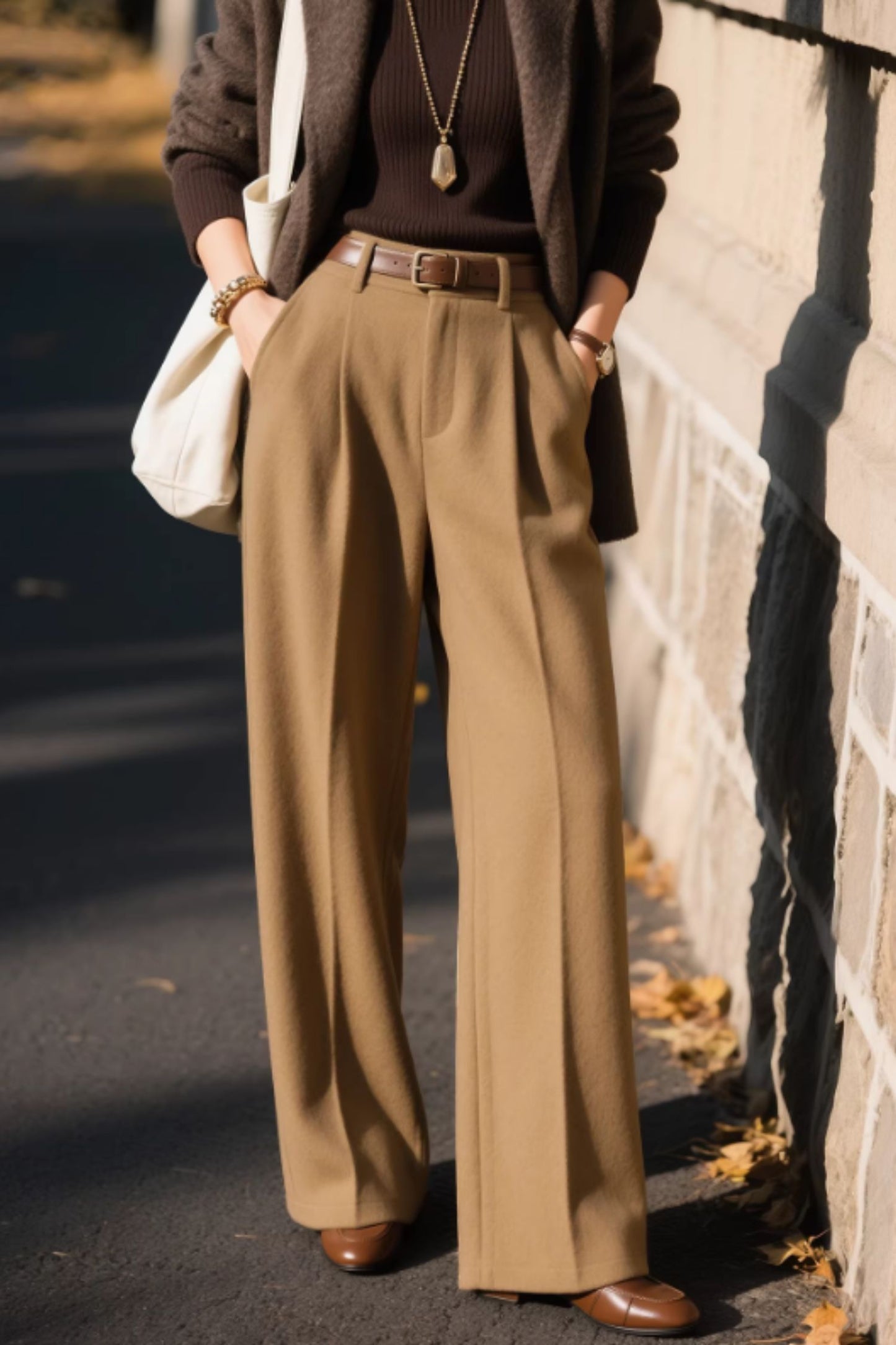 Wide Leg Wool Pants – High Waist Tailored Winter Trousers 6653