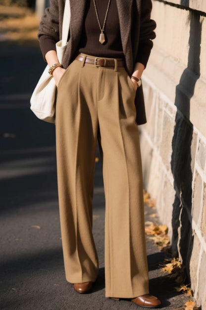 Wide Leg Wool Pants – High Waist Tailored Winter Trousers 6653