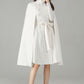White Wool Cape Coat – Elegant Belted Winter Dress Coat | Xiaolizi 6575