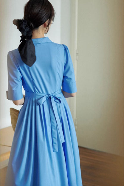 Midi summer shirt dress with pockets women 4845