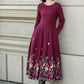 Embroidered burgundy fit and flare wool dress 5307