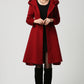 Red wool coat with big hood swing coat 1117