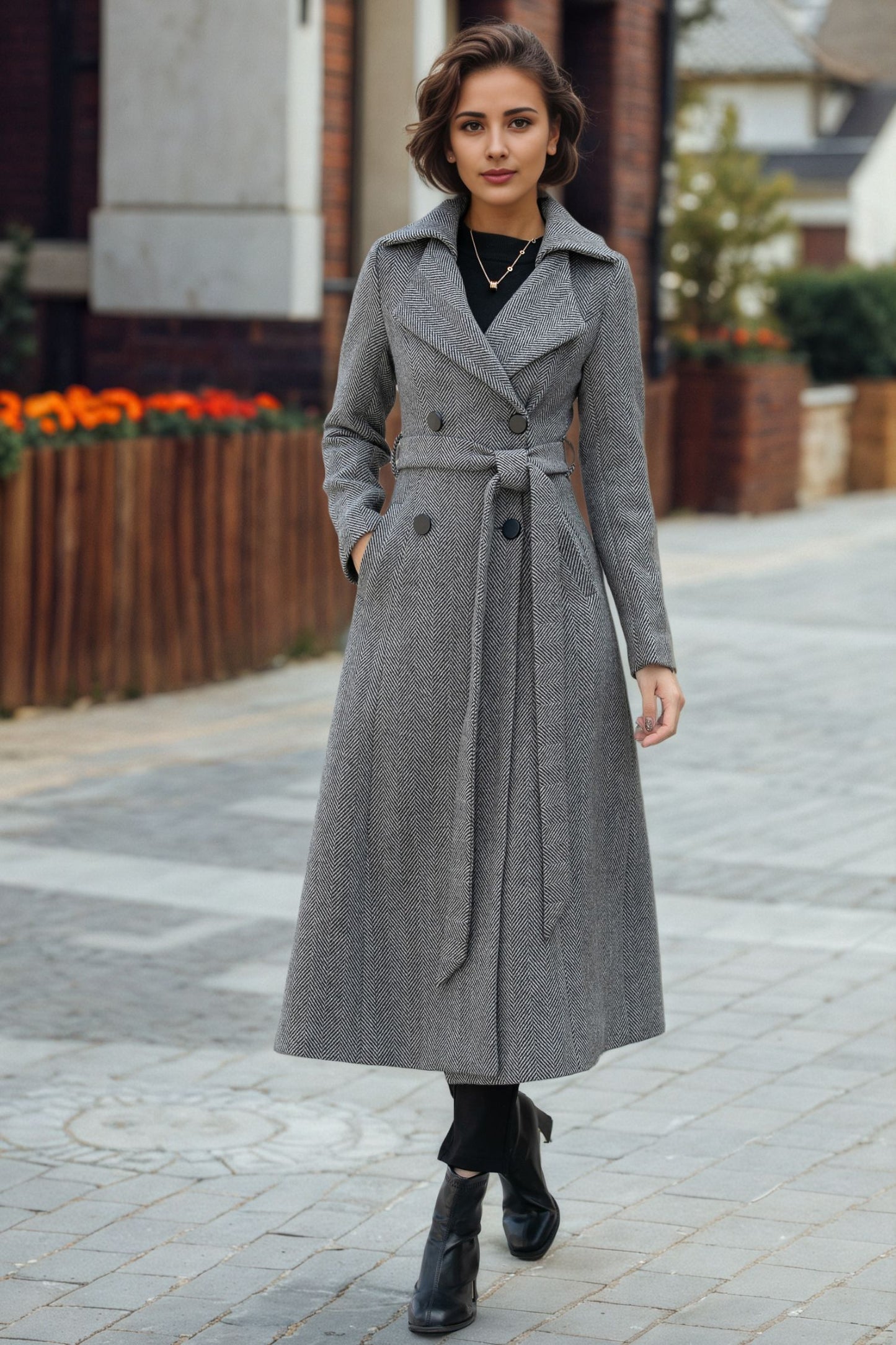 Striple winter long trench wool coat 6288