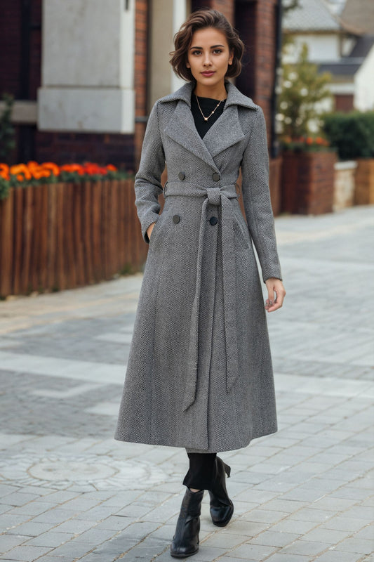 Striple winter long trench wool coat 6288