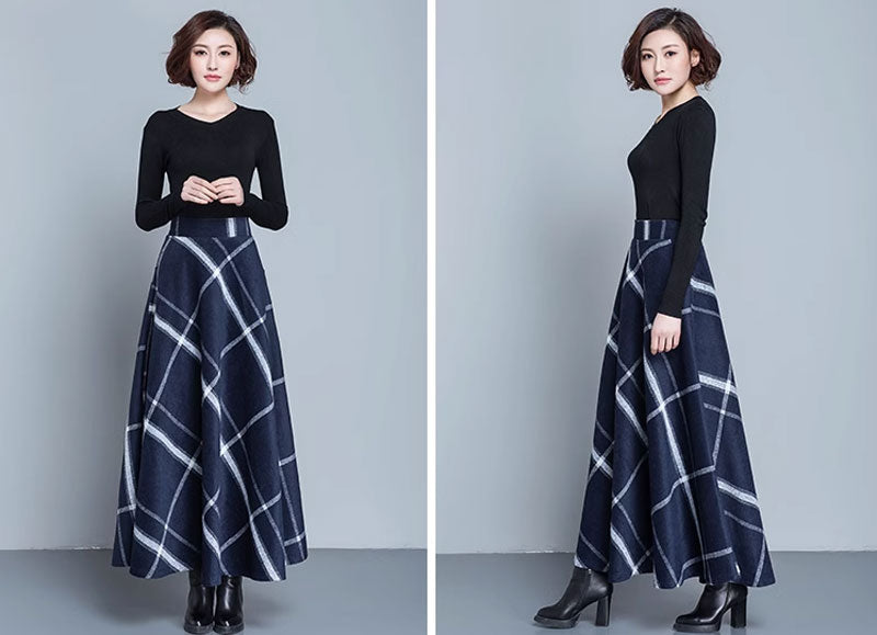 winter long wool skirt women with pockets 4673
