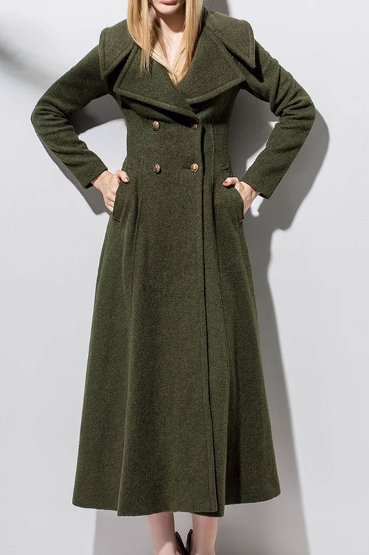 army green long winter wool coat 4716