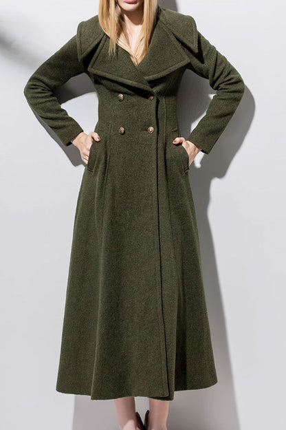 Army green long winter wool coat 4716