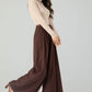 Brown wide leg long wool pants women 4554