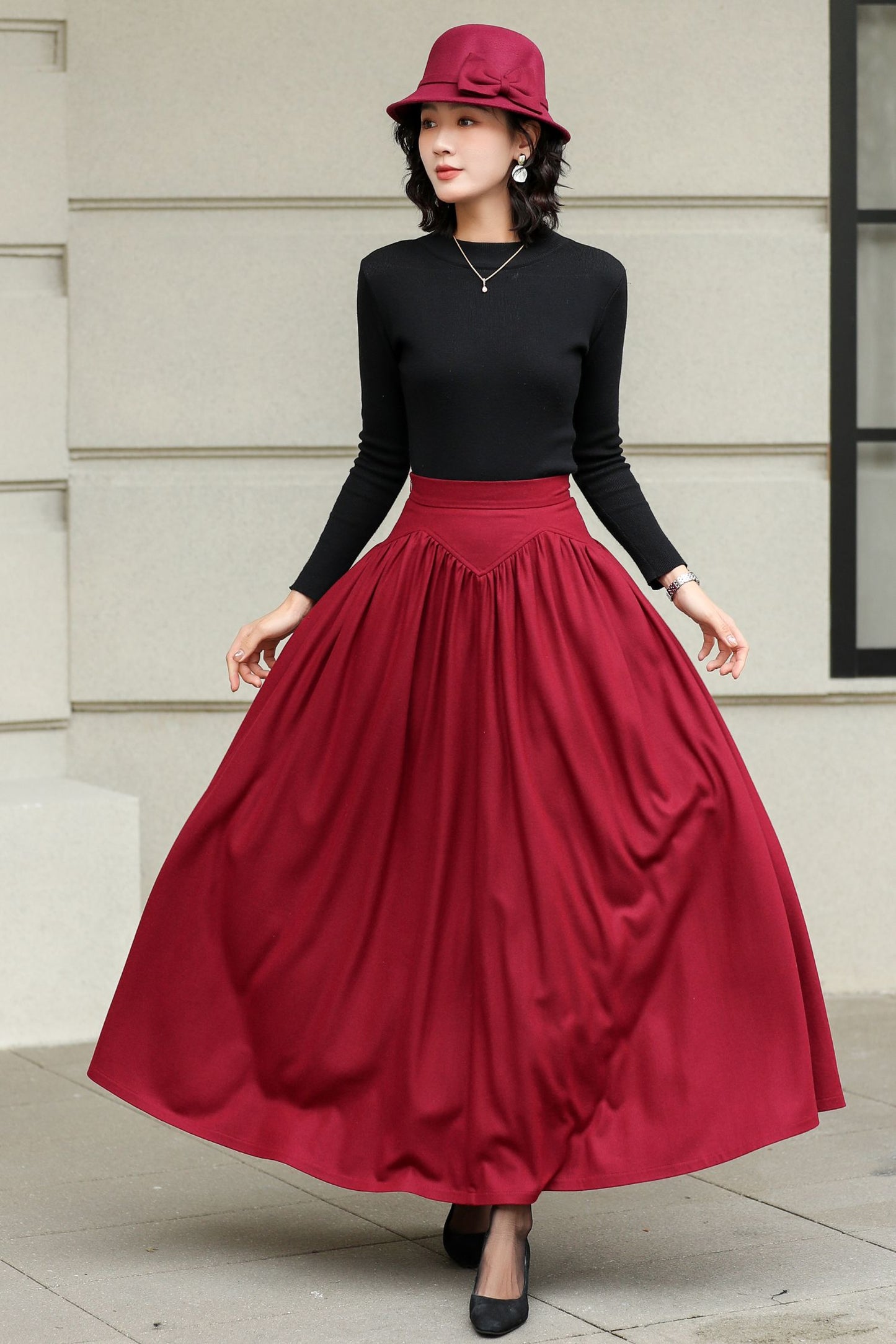 Handmade Women's High-Waisted Wool Maxi Skirt 6420