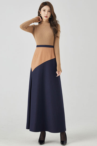 Patchwork a line long wool skirt women 4537-Size XS #CK2300915
