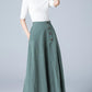 Green maxi A line summer linen skirt 1775