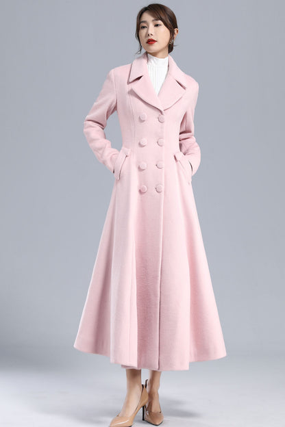Romantic Pink Wool Blend Coat – Winter Double Breasted Overcoat 3240