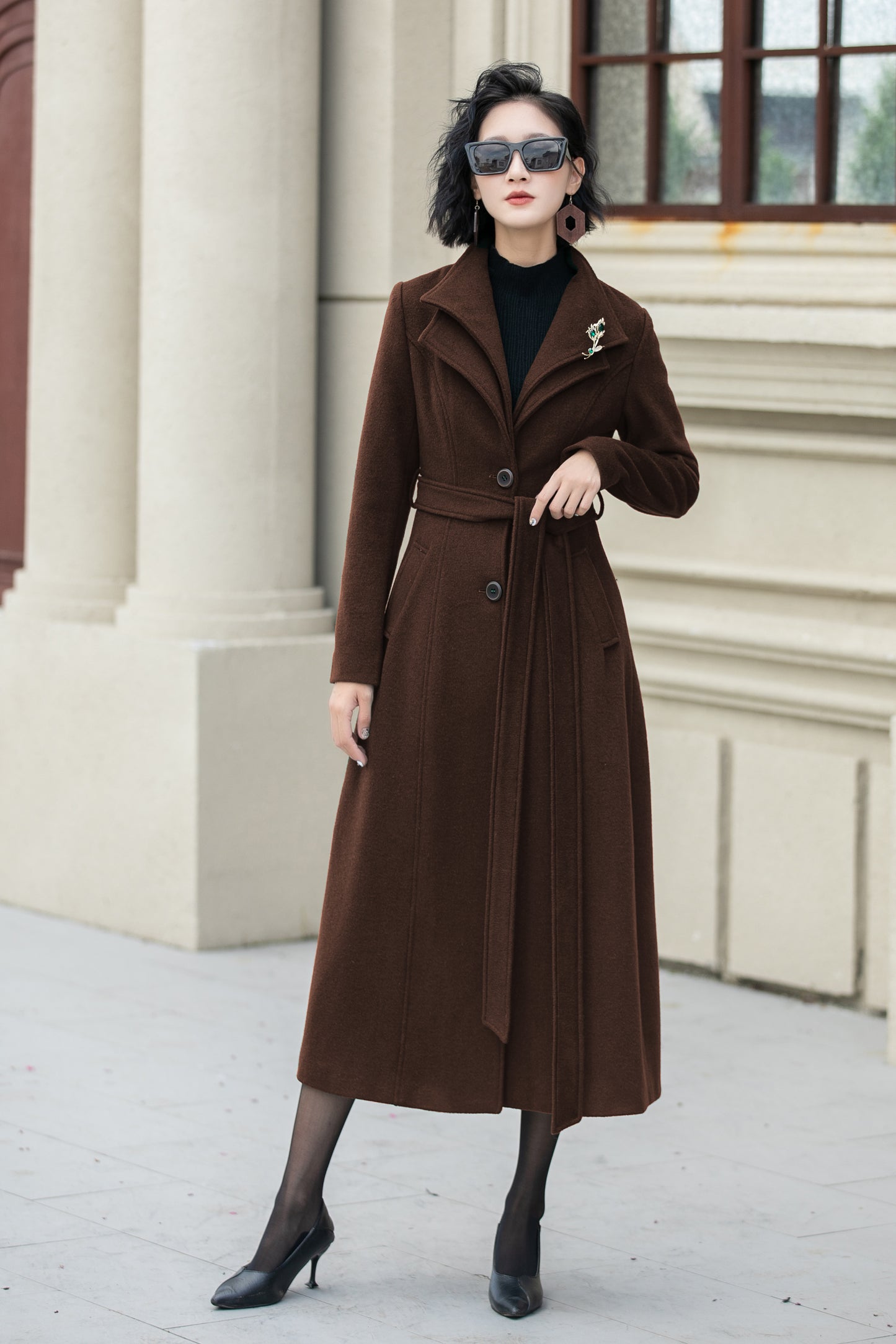 Long wool trench coat women 6306