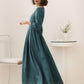 Green Linen Maxi Swing Dress - Flowy A-Line Design 5513