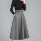 Classic A-Line Skirt in Gray Wool – High-Waist Belted Midi – 6354