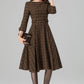 Brown Plaid Wool Dress – Vintage Fit & Flare Midi with 3/4 Sleeves | Xiaolizi 6393
