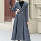 Gray hooded long wool coat women 5344