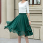 Green chiffon short summer skirt 5239