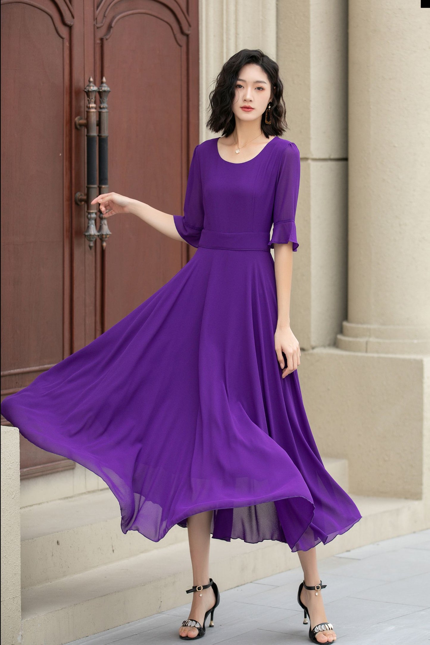 Purple Boho A Line Summer Chiffon Dress 5116