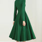 Green Wool Fit & Flare Long Dress Women 2436