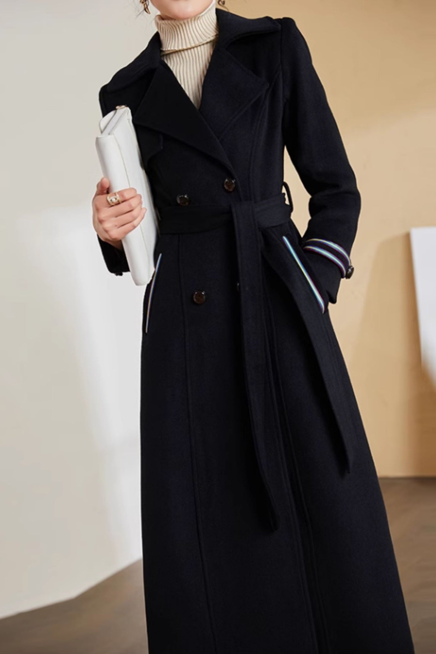 Black long wool warm winter coat 5283